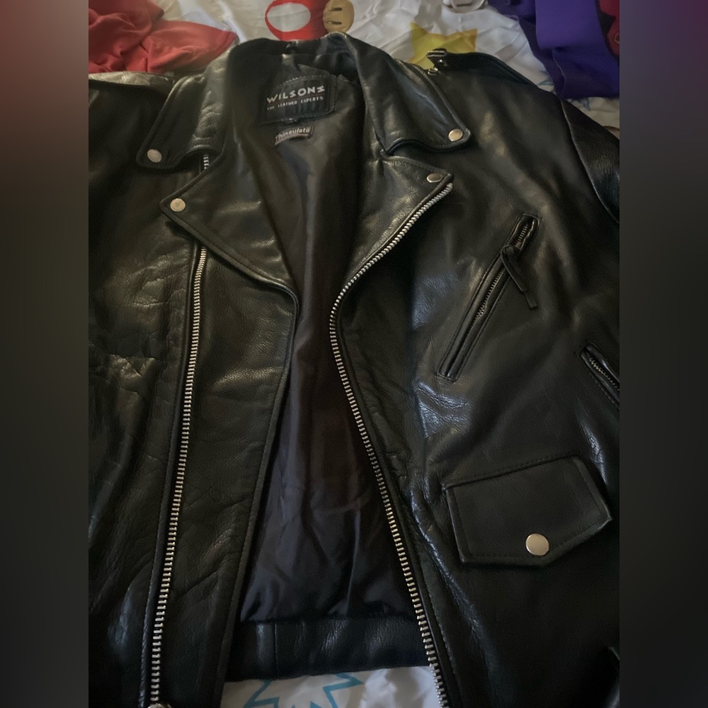 Vtg 80's Wilsons Black Leather Motorcycle Jacket